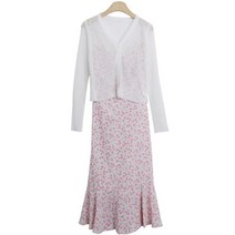 롱피스 브이넥 가디건 + 플라워 패턴 끈 나시 롱 원피스 세트 cpset2648k33