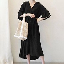 더업 페이즐리 셔링 단추 박시 반팔 롱 원피스