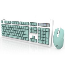 QSENN KM3500 Plus 유선 키보드 마우스 세트, 일반형, 민트
