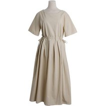 테벤디 라운드넥 허리끈 핀턱 반팔 롱 원피스 cpops9114k35