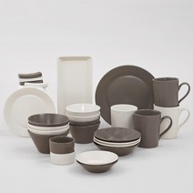 르난세 휘게 4인 식기 세트 27p, 그레이, 크림, 공기 4p + 대접 4p + 찬기 소 2p + 찬기 대 4p + 머그 4p + 소스볼 2p + 수저받침 4p + 브런치접시 18cm + 디너접시 23cm + 직사각접시
