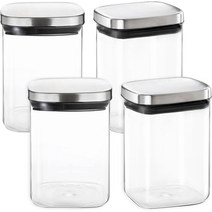 차이나다 스테인리스 뚜껑 사각 내열유리병, 1000ml, 4개
