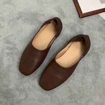 와이제이인터네셔널 스퀘어 밴딩 가죽 플랫슈즈 YJ0049