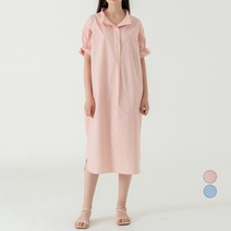 ELLE PARIS 숏 슬리브 셔링 셔츠 원피스
