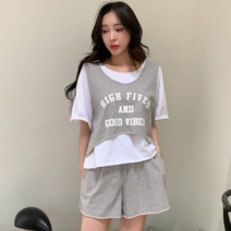 시크블랙 여성용 바라키 상의 + 허리 밴딩 반바지 세트