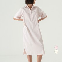 ELLE PARIS 핀 스트라이프 반팔 셔츠 원피스