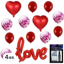 투코비 러브 장식 풍선 + 손펌프 + 고정테이프 세트, 하트 스팽글 가랜드 레드, 4세트