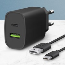 홈플래닛 PD20W 2포트 (type-C usb-A) 고속충전기 + C타입 케이블, 블랙, 1개