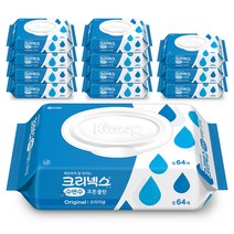 크리넥스 수앤수 코튼클린 물티슈 캡형, 64매, 12팩