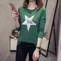 루나걸 여성용 스타나염 슬라브 긴팔 티셔츠