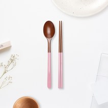 라온누리 옻칠 자연애 우드수저세트, 라이트핑크, 숟가락 + 젓가락