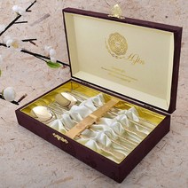 현진 당초나비 티타늄 골드 수저세트, 1세트, 수저 2p + 전통골드니켈받침 2p + 정품 케이스