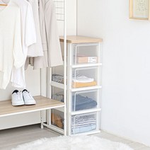 아이리스 우드 슬림 4단 서랍장 WTS-304 바퀴 포함, 네츄럴/투명, 1개