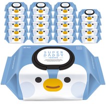 슈퍼대디 프랜즈 펭귄 유아물티슈 캡형, 80매, 20팩