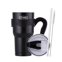 텀스 뉴메가 텀블러 + 손잡이 + 빨대 방수 뚜껑 + 스텐빨대 + 스텐 스트로우 세척솔, 블랙, 900ml