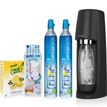 소다스트림 탄산수제조기 스피릿 하이볼팩 블랙 기기 + 탄산실린더 2p + 1L 전용병 + 트루시트러스 레몬 1BOX + 빅얼음볼 블랙