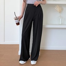 잇진 여성용 핀턱 밴딩 롱 와이드 슬랙스 팬츠