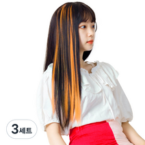 가발위드 와이드 컬러 포인트 피스 스트레이트 4p + 트윙클 붙임머리 세트, 오렌지(컬러피스), 랜덤발송(붙임머리), 3세트