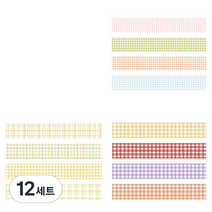 체크 패턴 컬러 마스킹테이프 20mm x 20m 4종 세트, 12세트, 18 썸머, 레몬, 컬러마크