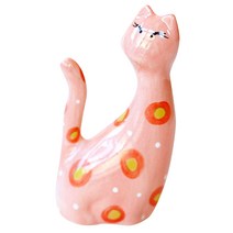 쉬즈데코 핸드페인팅 고양이피규어 반지걸이 핑크홀, 1개