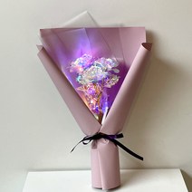 미다운플라워 조화 홀로그램 장미 미니꽃다발 LED 세송이, 인디퍼플