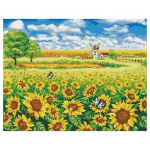 케이엠엘리 3D 해바라기와 풍차 보석십자수 40 x 50 cm, 혼합색상