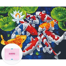 디클레어 액자 캔버스형 보석십자수 DIY 키트 40 x 50 cm, 1세트, 행운의 잉어