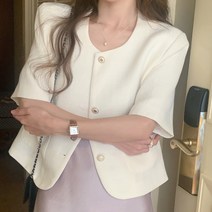 코코블랑 여성용 매트 반팔 트위드자켓