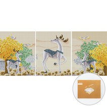 아트조이 DIY 보석십자수 캔버스형 3단 세트, 흰사슴이 있는 풍경, 1세트