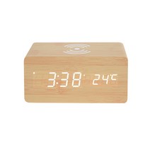 유니디지털 스마트폰 무선충전 LED 우드시계, 라이트브라운화이트