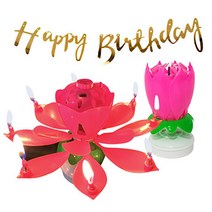 쁘띠마인 연꽃 생일초 2p   생일 가랜드 세트, 핑크(생일초), 랜덤발송(가랜드), 1세트