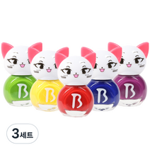 바블리 키즈네일 냥이 어린이매니큐어 레인보우 세트 5p, 빨강, 노랑, 초록, 파랑, 보라, 3세트