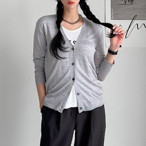 뜨개진 여성용 데일리 심플 자개단추 엘핀 가디건