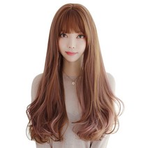 하이유니 레이어드 C컬 펌 롱 헤어 긴머리 통가발 가발 67cm + 가발망 + 거치대 세트, 허니브라운+애쉬퍼플