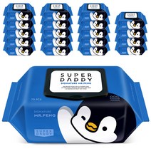 슈퍼대디 시그니처 미스터펭 저자극 아기물티슈 캡형, 20팩, 70매