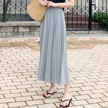 가비진 여성용 쉬폰 플리츠 밴딩 롱치마 224