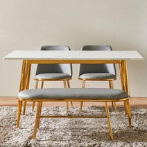 웰퍼니쳐 헤이즐 대리석 4인용 식탁 + 의자 2개 + 벤치 방문설치, 화이트마블