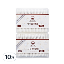 리빙웰 종이사각면봉, 200개입, 10개