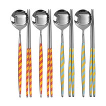 해모 싼타 세라믹 수저 세트, 1세트, 레드옐로우 수저 2벌 + 블루옐로우 수저 2벌