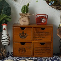 에버하우스 앤틱우드 4칸 미니 수납함 FREE 19.5 x 26 x 9.5 cm, 브라운