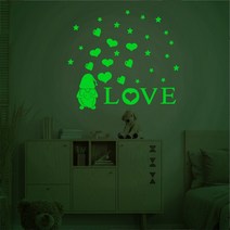 나음다름 LOVE 하트 야광 벽지 스티커, 그린