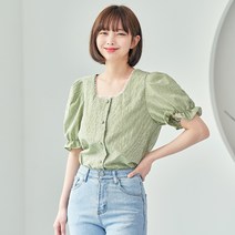 반에이크 송송 체크 퍼프 블라우스