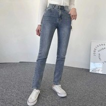 플랜데이 여성용 기장추가 슬림 스트레이트핏 데님팬츠