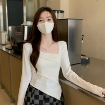 오버그로우 여성용 사선 슬림핏 언발 티셔츠