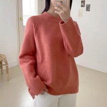 플랜데이 여성용 데이민 베이직 라운드 나그랑 긴팔 니트