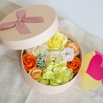 제이하니 러블리 원형 비누 플라워 박스 + 하트카드, 오렌지