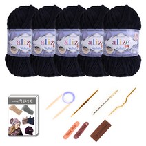 마마니트 벨루토실 5볼 목도리 DIY 세트 60 블랙, 1세트