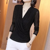 MA 브이넥 랩 쉬폰 미시 긴팔 블라우스