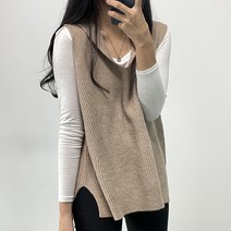 니쥬 루즈핏 골지 니트 후드 롱 조끼