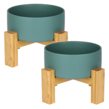 멍지 강아지 고양이 2단높이 도자기식기 고급형 S, 비리디안그린, 2개